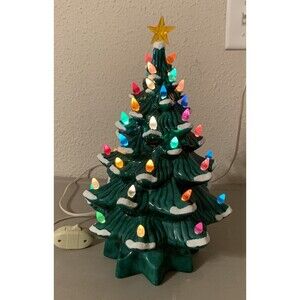 Vintage Ceramic Christmas Tree 13” Star Base Snow Capped Star Granny